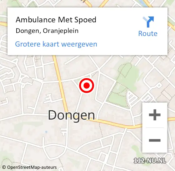 Locatie op kaart van de 112 melding: Ambulance Met Spoed Naar Dongen, Oranjeplein op 16 december 2015 15:46