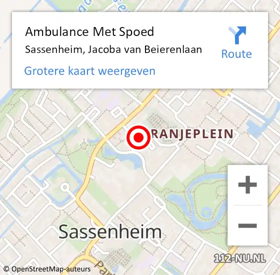 Locatie op kaart van de 112 melding: Ambulance Met Spoed Naar Sassenheim, Jacoba van Beierenlaan op 16 december 2015 16:56