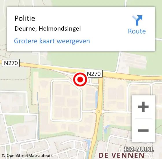 Locatie op kaart van de 112 melding: Politie Deurne, Helmondsingel op 16 december 2015 17:11