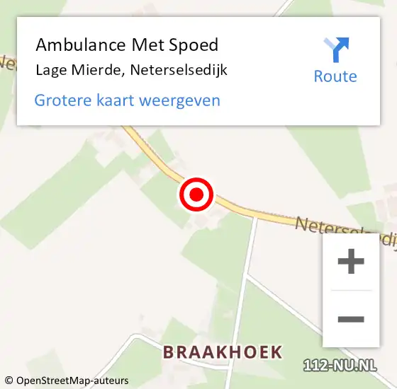 Locatie op kaart van de 112 melding: Ambulance Met Spoed Naar Lage Mierde, Neterselsedijk op 16 december 2015 17:18