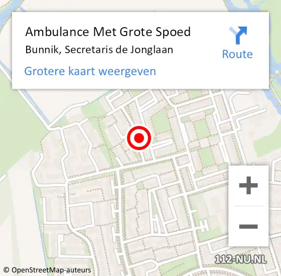 Locatie op kaart van de 112 melding: Ambulance Met Grote Spoed Naar Bunnik, Secretaris de Jonglaan op 16 december 2015 17:55