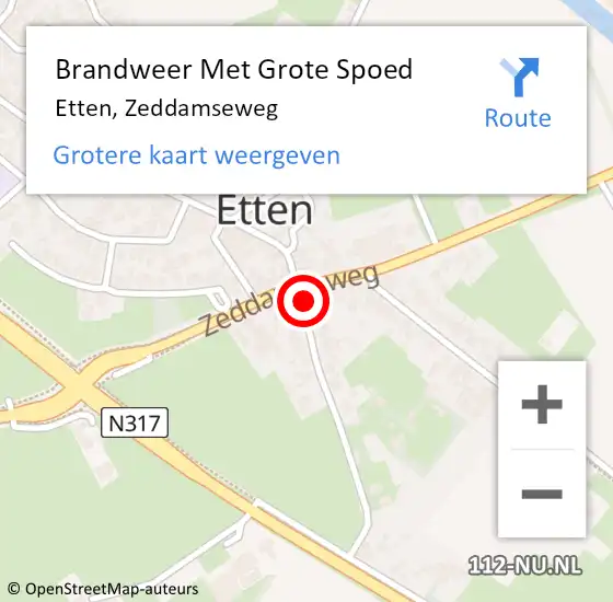 Locatie op kaart van de 112 melding: Brandweer Met Grote Spoed Naar Etten, Zeddamseweg op 16 december 2015 18:02