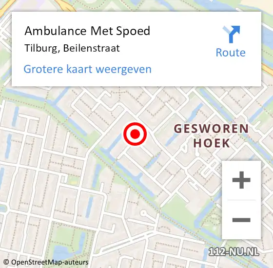 Locatie op kaart van de 112 melding: Ambulance Met Spoed Naar Tilburg, Beilenstraat op 16 december 2015 20:53