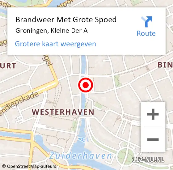 Locatie op kaart van de 112 melding: Brandweer Met Grote Spoed Naar Groningen, Kleine der A op 16 december 2015 20:58