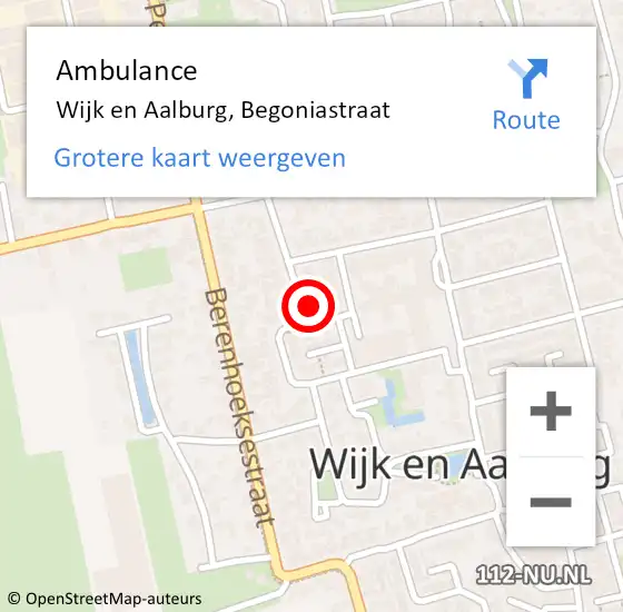 Locatie op kaart van de 112 melding: Ambulance Wijk en Aalburg, Begoniastraat op 16 december 2015 21:18