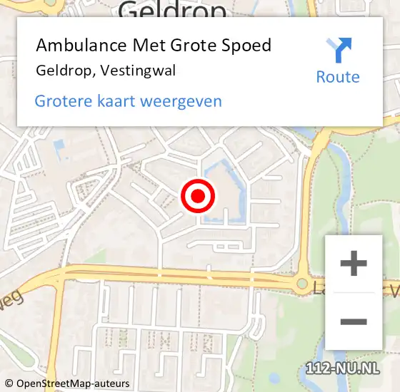 Locatie op kaart van de 112 melding: Ambulance Met Grote Spoed Naar Geldrop, Vestingwal op 16 december 2015 22:58