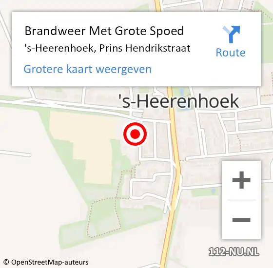 Locatie op kaart van de 112 melding: Brandweer Met Grote Spoed Naar 's-Heerenhoek, Prins Hendrikstraat op 16 december 2015 23:12