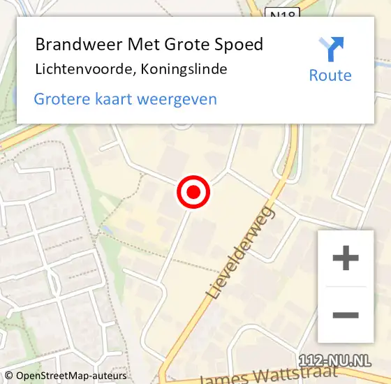 Locatie op kaart van de 112 melding: Brandweer Met Grote Spoed Naar Lichtenvoorde, Koningslinde op 16 december 2015 23:59