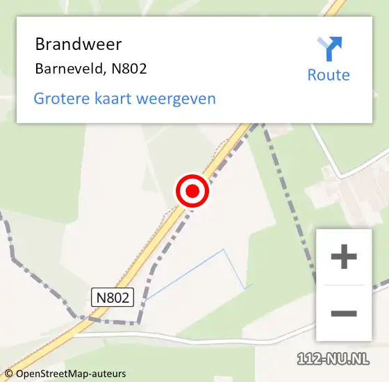 Locatie op kaart van de 112 melding: Brandweer Barneveld, N802 op 17 december 2015 06:56