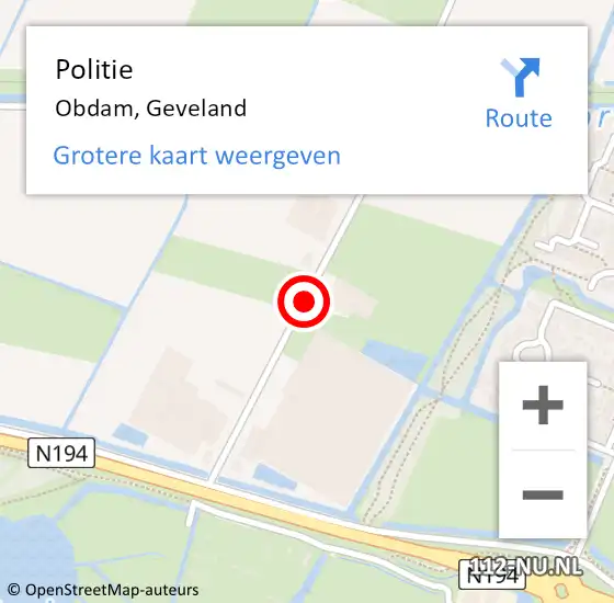 Locatie op kaart van de 112 melding: Politie Obdam, Geveland op 17 december 2015 07:00