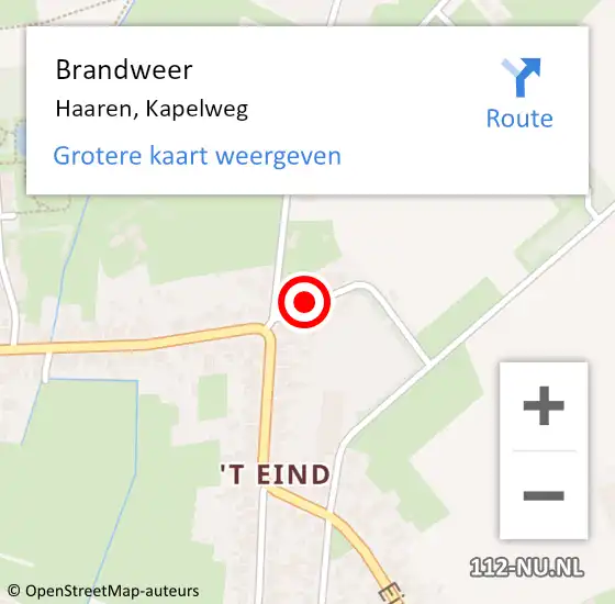 Locatie op kaart van de 112 melding: Brandweer Haaren, Kapelweg op 17 december 2015 08:25