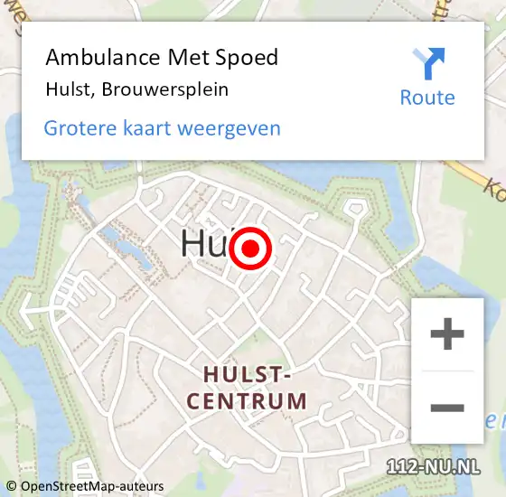 Locatie op kaart van de 112 melding: Ambulance Met Spoed Naar Hulst, Brouwersplein op 17 december 2015 08:59