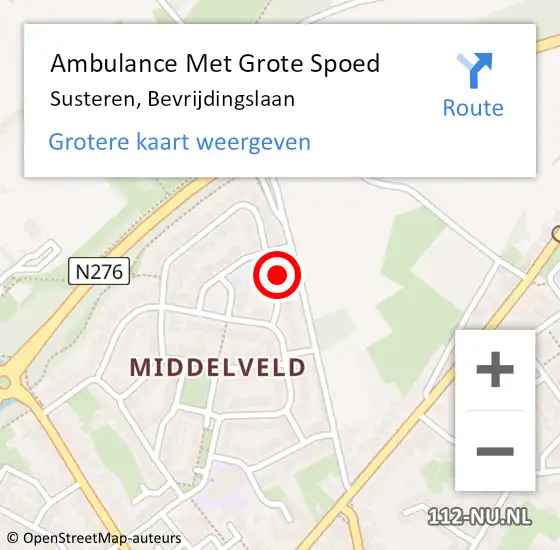 Locatie op kaart van de 112 melding: Ambulance Met Grote Spoed Naar Susteren, Bevrijdingslaan op 17 december 2015 09:14