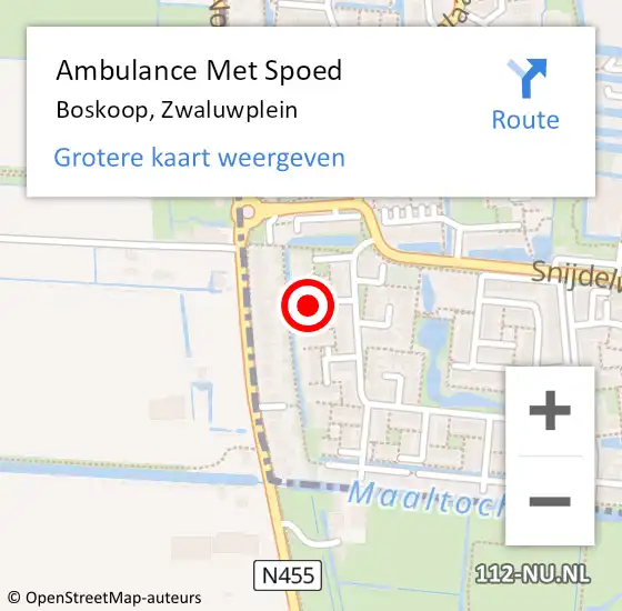 Locatie op kaart van de 112 melding: Ambulance Met Spoed Naar Boskoop, Zwaluwplein op 30 november 2013 11:12