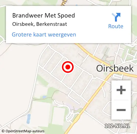 Locatie op kaart van de 112 melding: Brandweer Met Spoed Naar Oirsbeek, Berkenstraat op 17 december 2015 09:23