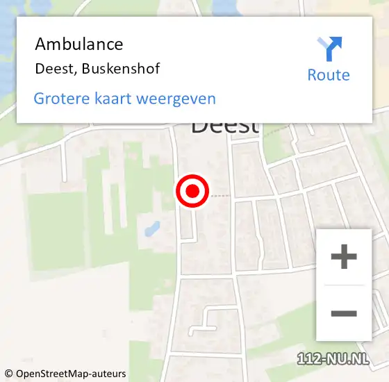 Locatie op kaart van de 112 melding: Ambulance Deest, Buskenshof op 17 december 2015 09:47