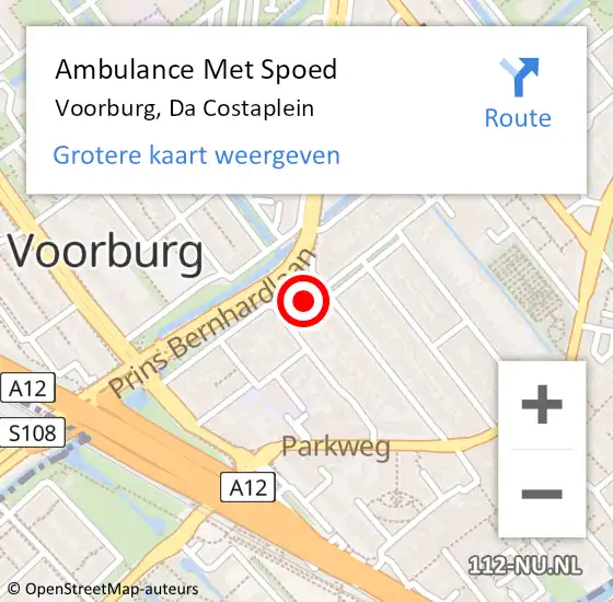 Locatie op kaart van de 112 melding: Ambulance Met Spoed Naar Voorburg, Da Costaplein op 17 december 2015 09:48