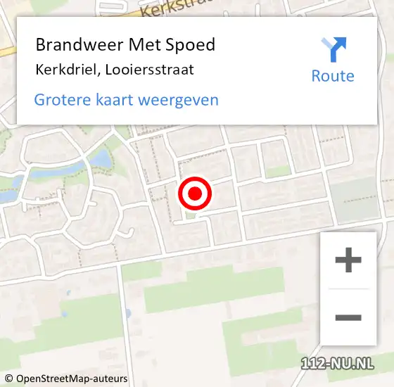 Locatie op kaart van de 112 melding: Brandweer Met Spoed Naar Kerkdriel, Looiersstraat op 17 december 2015 11:03