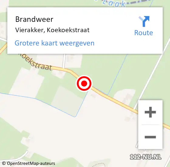 Locatie op kaart van de 112 melding: Brandweer Vierakker, Koekoekstraat op 17 december 2015 11:28