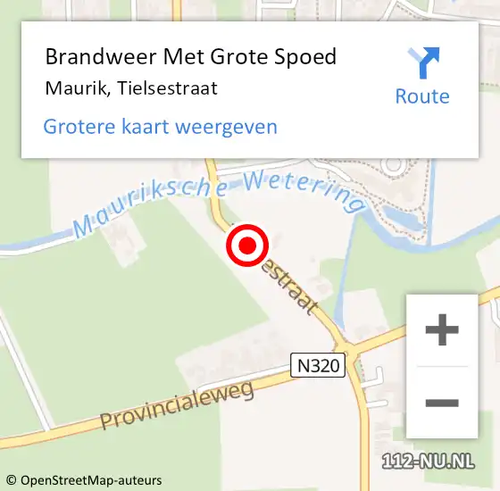 Locatie op kaart van de 112 melding: Brandweer Met Grote Spoed Naar Maurik, Tielsestraat op 17 december 2015 12:07