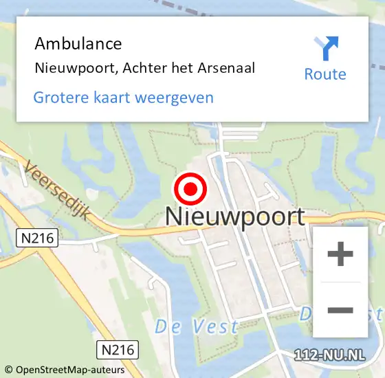 Locatie op kaart van de 112 melding: Ambulance Nieuwpoort, Achter het Arsenaal op 17 december 2015 13:44