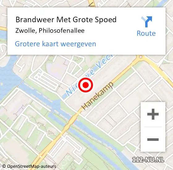 Locatie op kaart van de 112 melding: Brandweer Met Grote Spoed Naar Zwolle, Philosofenallee op 17 december 2015 16:11