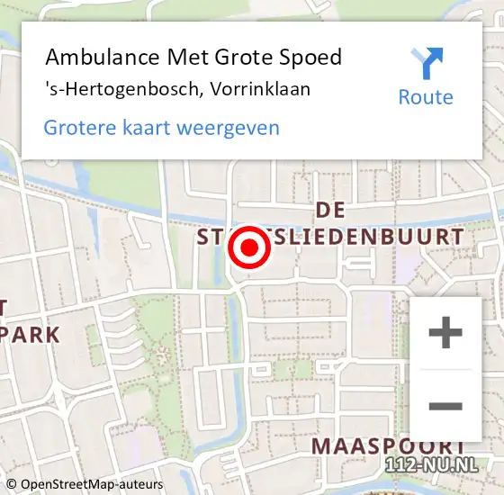 Locatie op kaart van de 112 melding: Ambulance Met Grote Spoed Naar 's-Hertogenbosch, Vorrinklaan op 30 november 2013 12:36