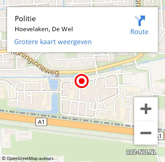 Locatie op kaart van de 112 melding: Politie Hoevelaken, De Wel op 30 november 2013 12:49