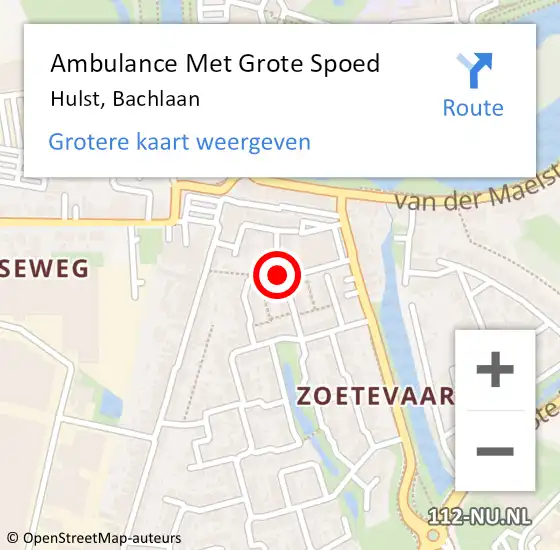 Locatie op kaart van de 112 melding: Ambulance Met Grote Spoed Naar Hulst, Bachlaan op 17 december 2015 17:45