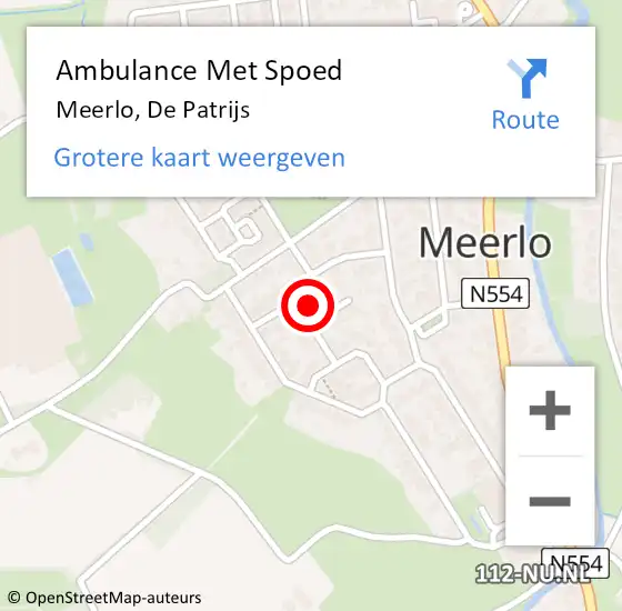 Locatie op kaart van de 112 melding: Ambulance Met Spoed Naar Meerlo, De Patrijs op 17 december 2015 19:57