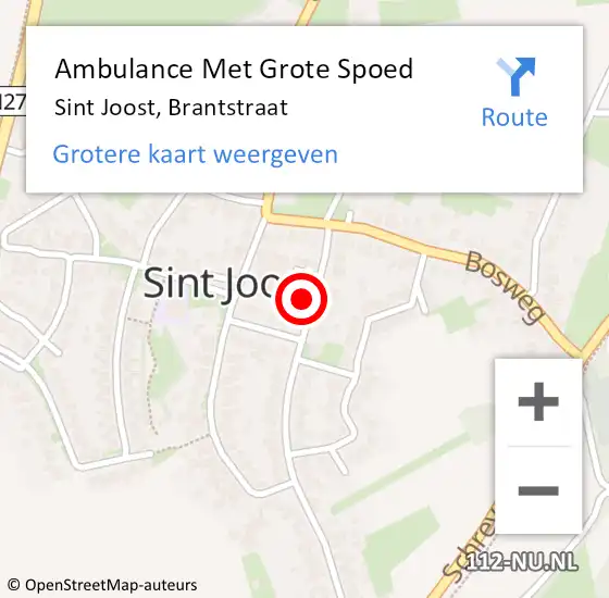 Locatie op kaart van de 112 melding: Ambulance Met Grote Spoed Naar Sint Joost, Brantstraat op 17 december 2015 22:47