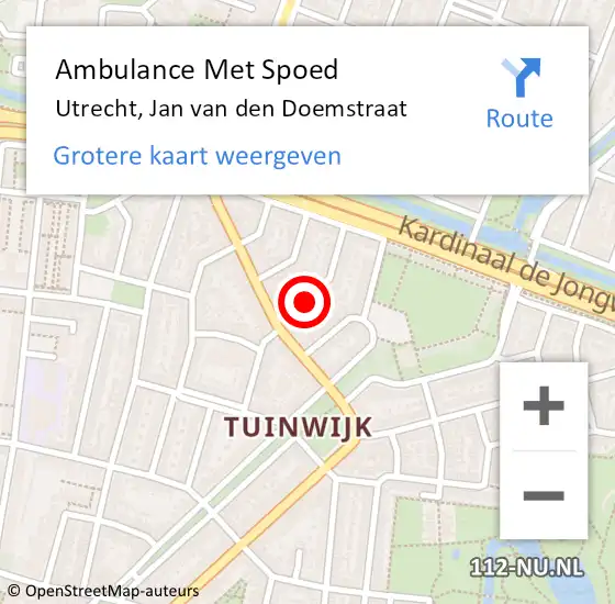 Locatie op kaart van de 112 melding: Ambulance Met Spoed Naar Utrecht, Jan van den Doemstraat op 18 december 2015 01:04