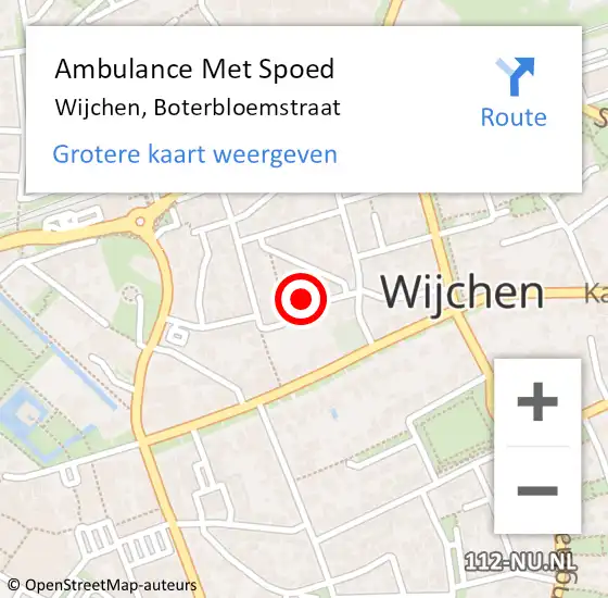 Locatie op kaart van de 112 melding: Ambulance Met Spoed Naar Wijchen, Boterbloemstraat op 18 december 2015 01:20