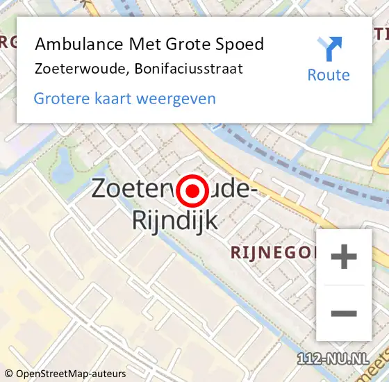 Locatie op kaart van de 112 melding: Ambulance Met Grote Spoed Naar Zoeterwoude, Bonifaciusstraat op 18 december 2015 04:44