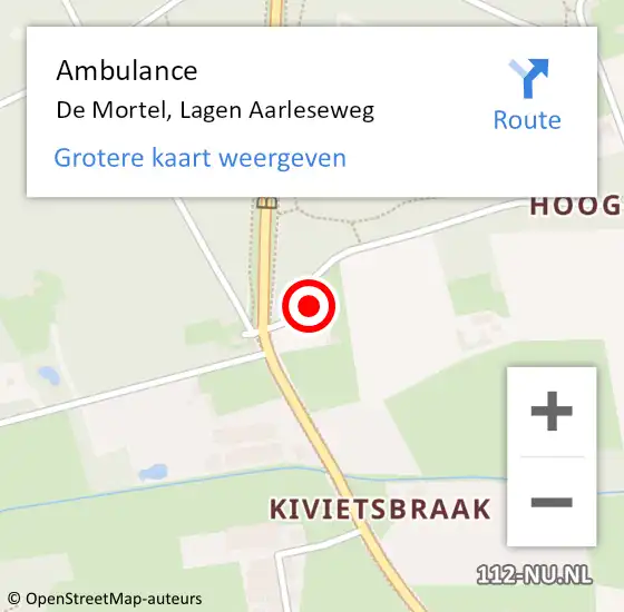 Locatie op kaart van de 112 melding: Ambulance De Mortel, Lagen Aarleseweg op 18 december 2015 08:13