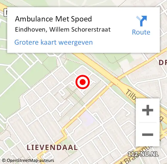 Locatie op kaart van de 112 melding: Ambulance Met Spoed Naar Eindhoven, Willem Schorerstraat op 18 december 2015 08:58