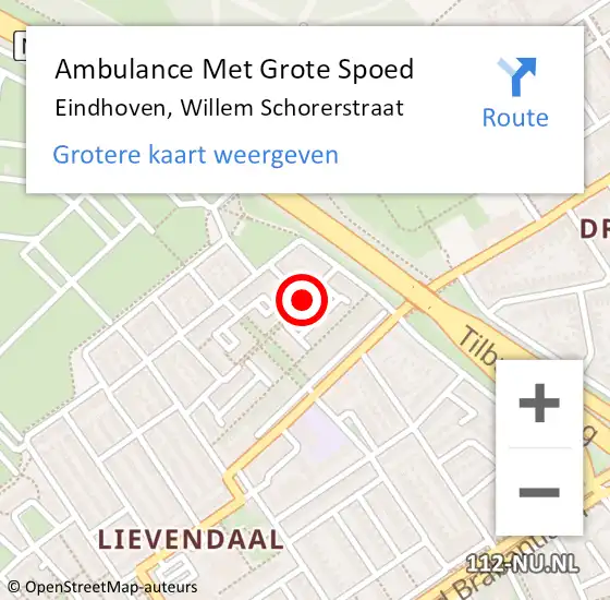 Locatie op kaart van de 112 melding: Ambulance Met Grote Spoed Naar Eindhoven, Willem Schorerstraat op 18 december 2015 09:10