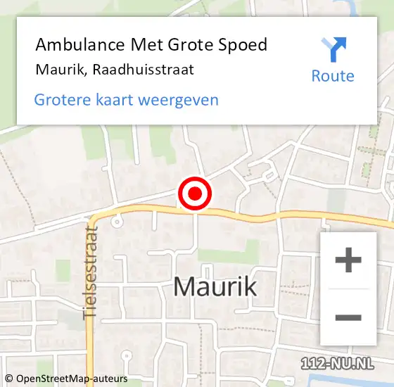 Locatie op kaart van de 112 melding: Ambulance Met Grote Spoed Naar Maurik, Raadhuisstraat op 18 december 2015 10:00