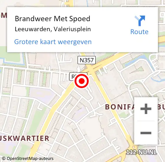 Locatie op kaart van de 112 melding: Brandweer Met Spoed Naar Leeuwarden, Valeriusplein op 18 december 2015 10:05