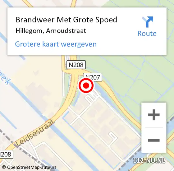 Locatie op kaart van de 112 melding: Brandweer Met Grote Spoed Naar Hillegom, Arnoudstraat op 18 december 2015 10:19