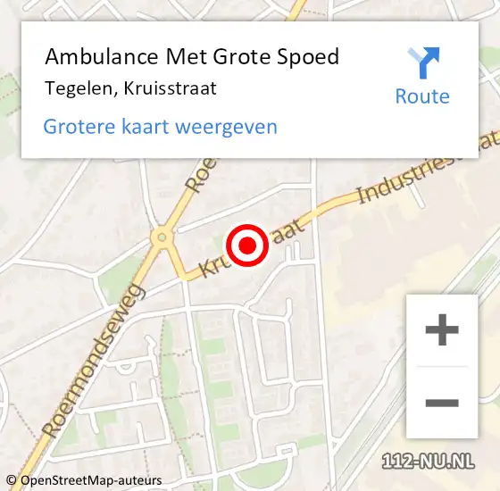 Locatie op kaart van de 112 melding: Ambulance Met Grote Spoed Naar Tegelen, Kruisstraat op 18 december 2015 10:26