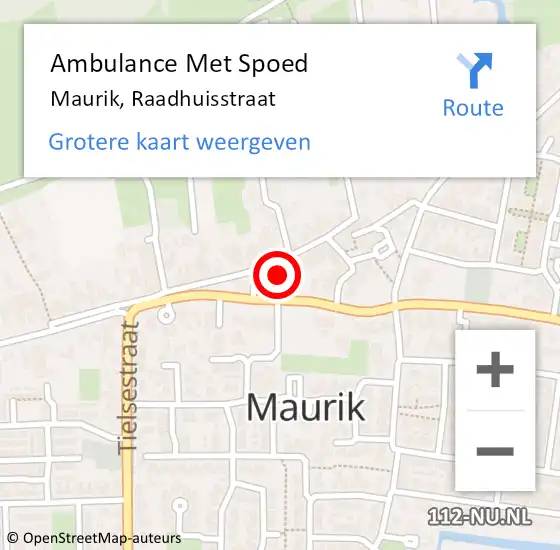 Locatie op kaart van de 112 melding: Ambulance Met Spoed Naar Maurik, Raadhuisstraat op 18 december 2015 10:26