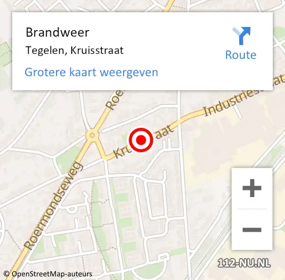 Locatie op kaart van de 112 melding: Brandweer Tegelen, Kruisstraat op 18 december 2015 10:26