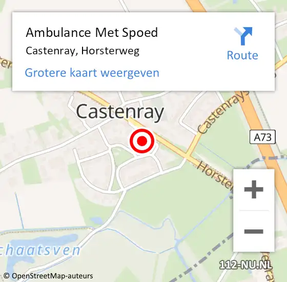 Locatie op kaart van de 112 melding: Ambulance Met Spoed Naar Castenray, Horsterweg op 18 december 2015 10:36