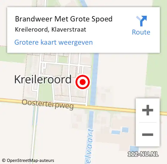 Locatie op kaart van de 112 melding: Brandweer Met Grote Spoed Naar Kreileroord, Klaverstraat op 18 december 2015 13:05