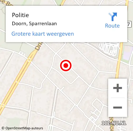 Locatie op kaart van de 112 melding: Politie Doorn, Sparrenlaan op 18 december 2015 13:12