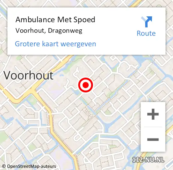 Locatie op kaart van de 112 melding: Ambulance Met Spoed Naar Voorhout, Dragonweg op 18 december 2015 14:11