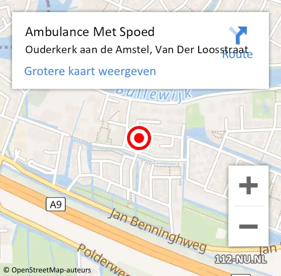 Locatie op kaart van de 112 melding: Ambulance Met Spoed Naar Ouderkerk aan de Amstel, Van Der Loosstraat op 18 december 2015 14:37