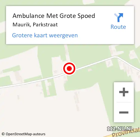 Locatie op kaart van de 112 melding: Ambulance Met Grote Spoed Naar Maurik, Parkstraat op 18 december 2015 14:39