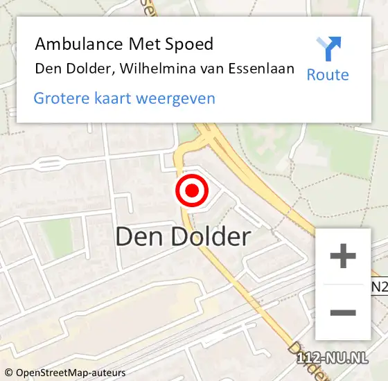 Locatie op kaart van de 112 melding: Ambulance Met Spoed Naar Den Dolder, Wilhelmina van Essenlaan op 30 november 2013 14:48